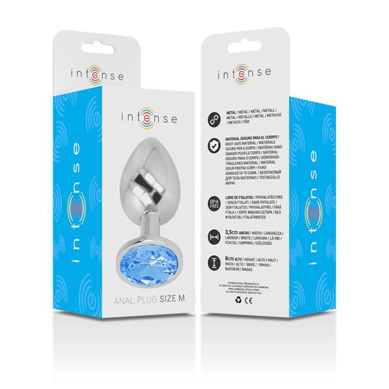 INTENSE - PLUG ANAL EN MÉTAL D'ALUMINIUM AVEC VERRE BLEU TAILLE M