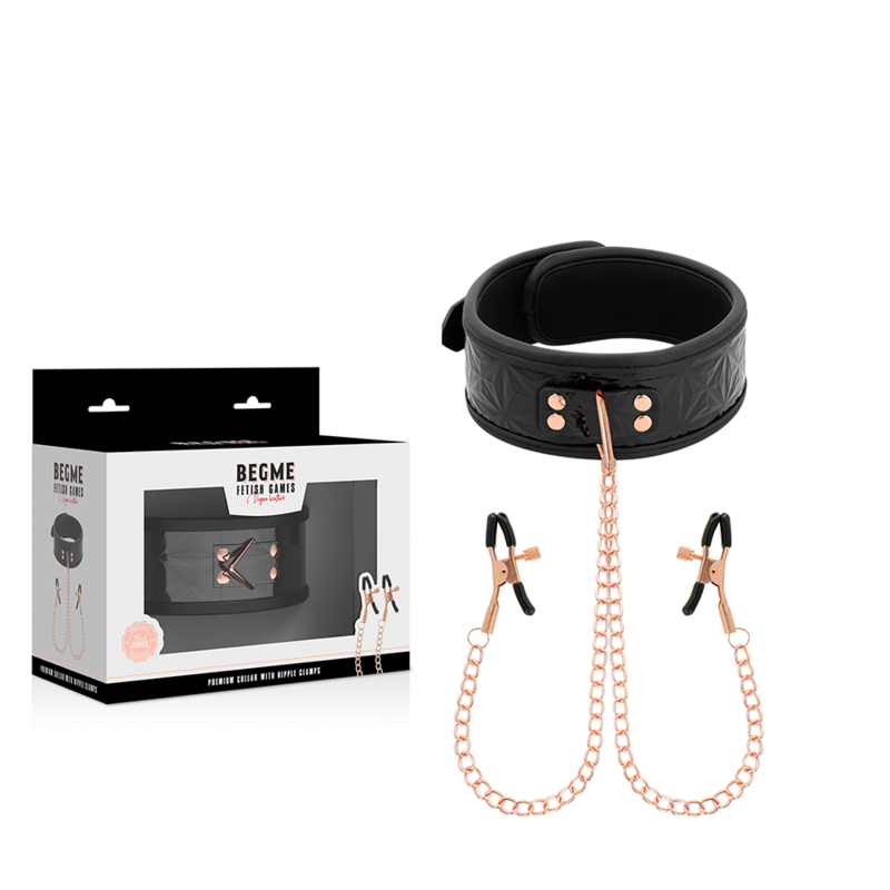 BEGME - COLLIER ÉDITION NOIRE AVEC PINCES À TÉTONS DOUBLÉES EN NÉOPRÈNE