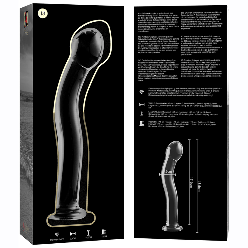 SÉRIE NEBULA PAR IBIZA - MODÈLE DILDO 18 EN VERRE BOROSILICATÉ CLAIR 18,5 CM -O- 3,5 CM