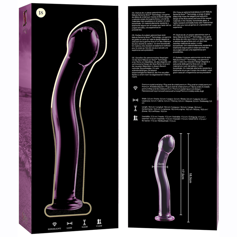 SÉRIE NEBULA PAR IBIZA - GODEMICHET EN VERRE BOROSILICATE ROSE 18,5 CM -Ø- 3,5 CM