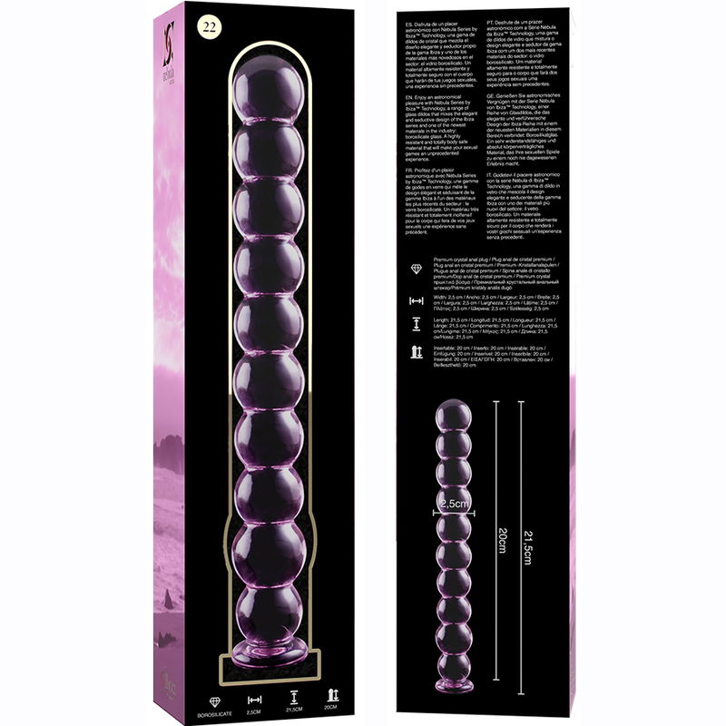 SÉRIE NEBULA PAR IBIZA - MODÈLE 22 GODEMICHET VERRE BOROSILICATE ROSE 21,5 CM -O- 2,5 CM