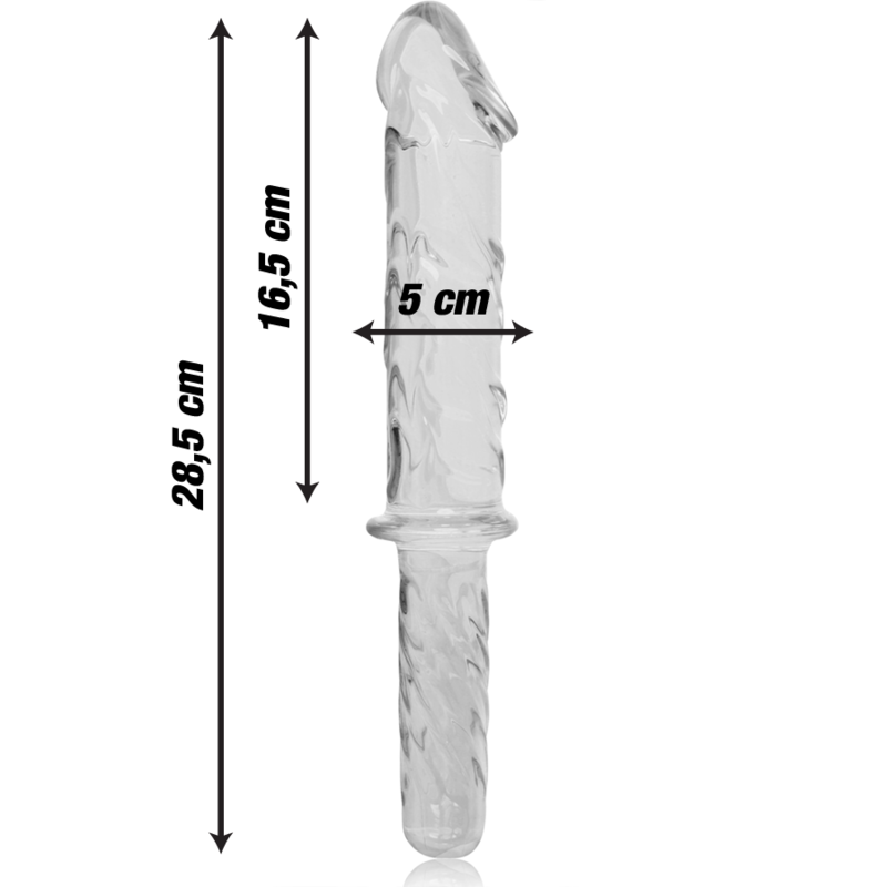 SÉRIE NEBULA PAR IBIZA - MODÈLE 24 DILDO EN VERRE BOROSILICATE TRANSPARENT 28,5 CM -O- 5 CM