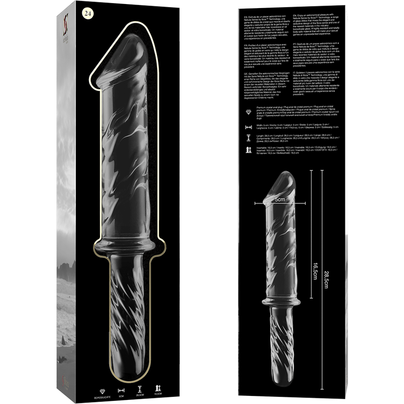 SÉRIE NEBULA PAR IBIZA - MODÈLE 24 DILDO EN VERRE BOROSILICATE TRANSPARENT 28,5 CM -O- 5 CM