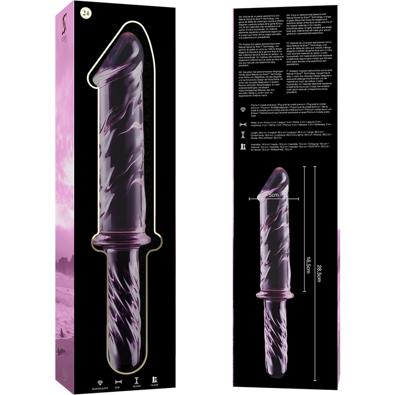GAMME NEBULA PAR IBIZA - MODÈLE 24 DILDO VERRE BOROSILICATE ROSE 28,5 CM -Ø- 5 CM