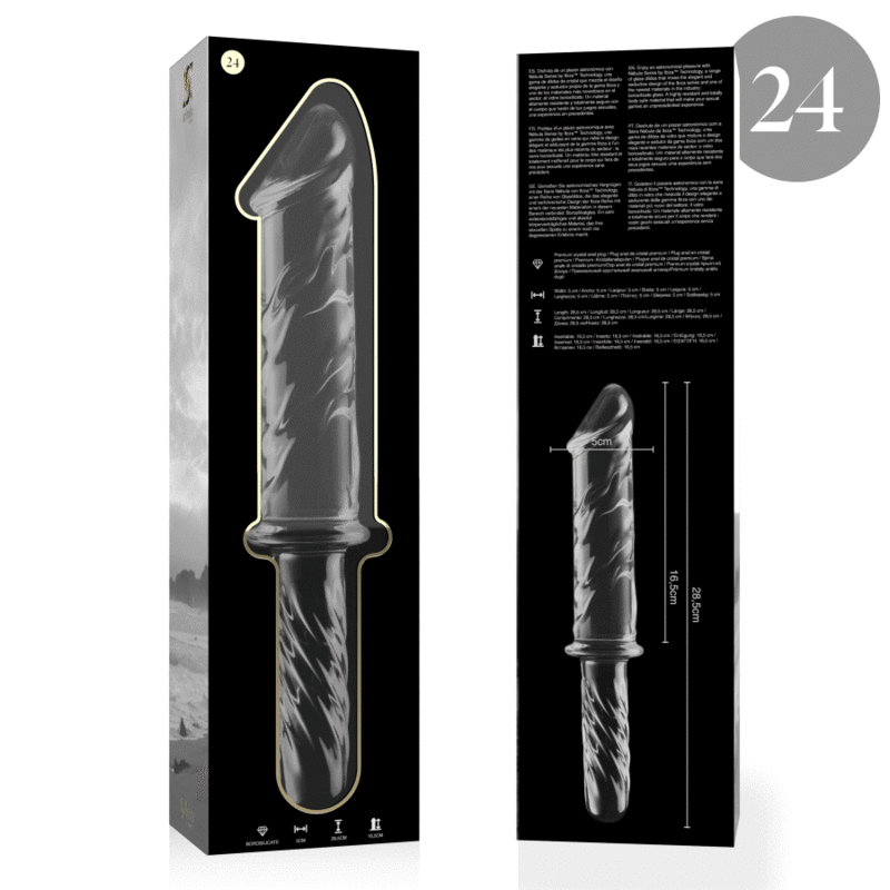 SÉRIE NEBULA PAR IBIZA - MODÈLE 24 DILDO EN VERRE BOROSILICATE TRANSPARENT 28,5 CM -O- 5 CM
