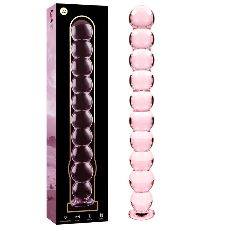 SÉRIE NEBULA PAR IBIZA - MODÈLE 22 GODEMICHET VERRE BOROSILICATE ROSE 21,5 CM -O- 2,5 CM