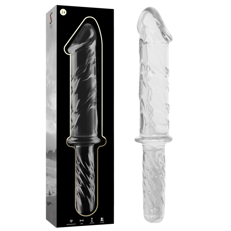 SÉRIE NEBULA PAR IBIZA - MODÈLE 24 DILDO EN VERRE BOROSILICATE TRANSPARENT 28,5 CM -O- 5 CM