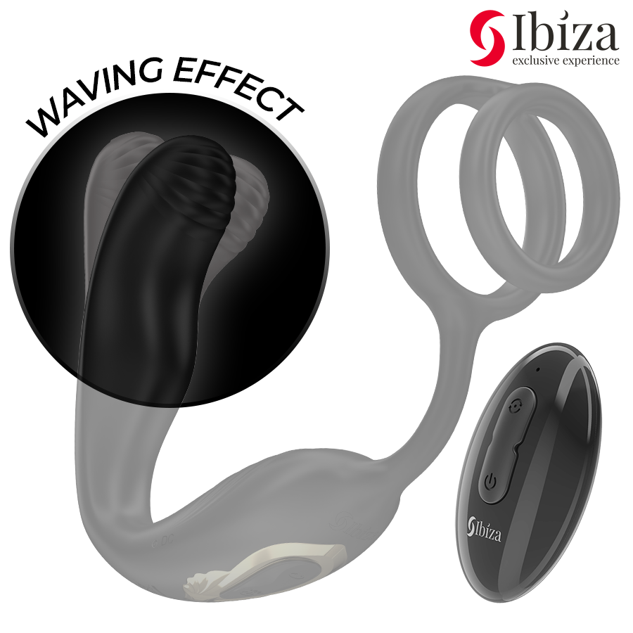 IBIZA - PLUG ANAL ROTATIF TÉLÉCOMMANDÉ AVEC VIBRATIONS PÉRINÉALES ET ANNEAUX D'AMÉLIORATION PÉNIENNE