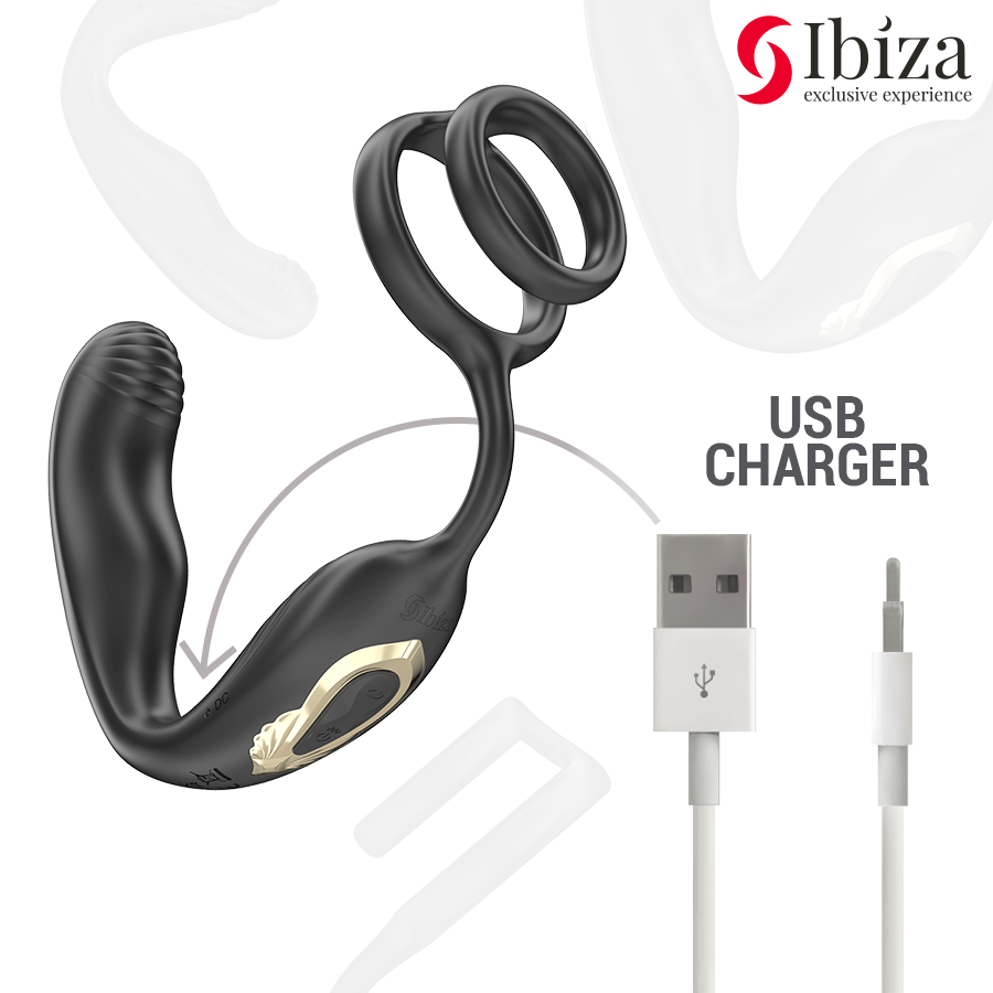 IBIZA - PLUG ANAL ROTATIF TÉLÉCOMMANDÉ AVEC VIBRATIONS PÉRINÉALES ET ANNEAUX D'AMÉLIORATION PÉNIENNE