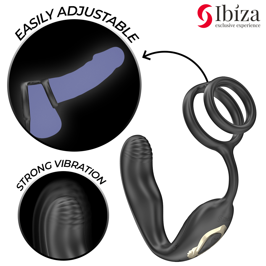 IBIZA - PLUG ANAL ROTATIF TÉLÉCOMMANDÉ AVEC VIBRATIONS PÉRINÉALES ET ANNEAUX D'AMÉLIORATION PÉNIENNE