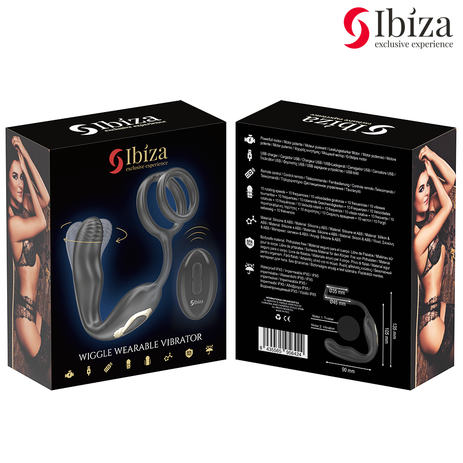 IBIZA - PLUG ANAL ROTATIF TÉLÉCOMMANDÉ AVEC VIBRATIONS PÉRINÉALES ET ANNEAUX D'AMÉLIORATION PÉNIENNE