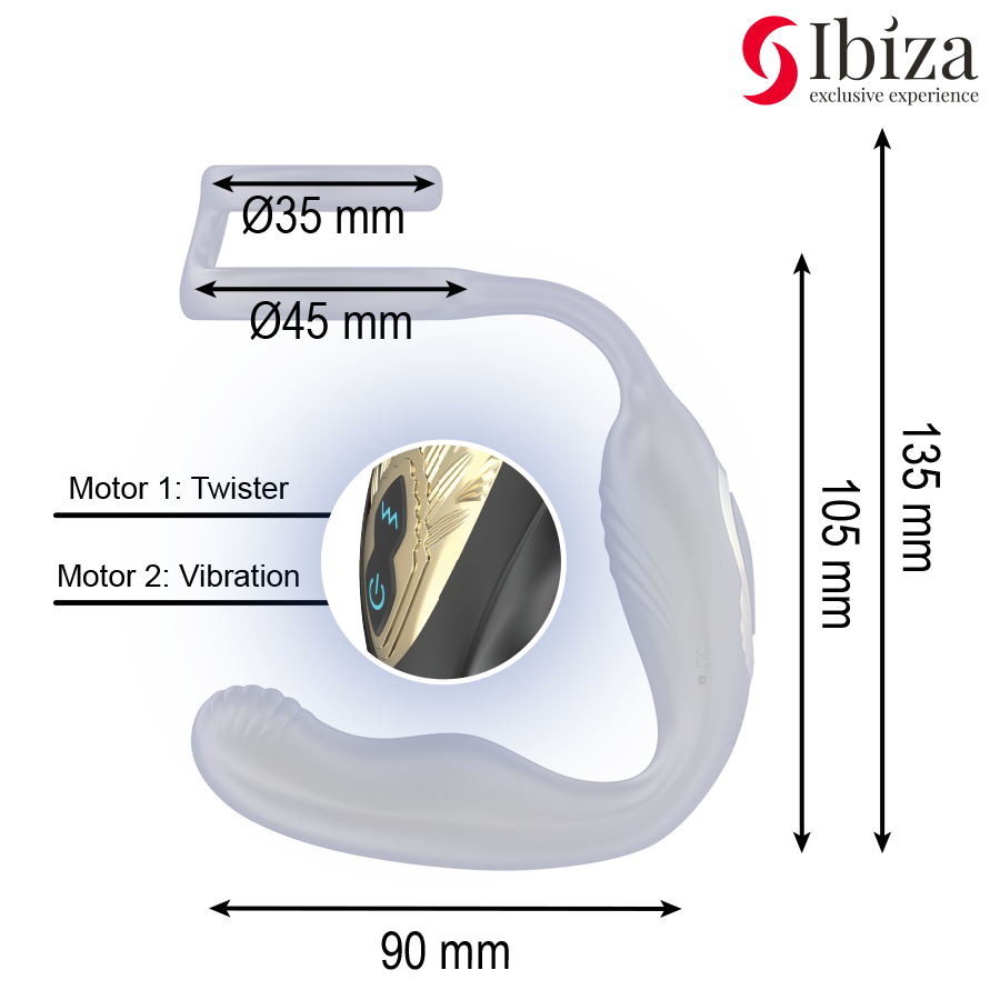 IBIZA - PLUG ANAL ROTATIF TÉLÉCOMMANDÉ AVEC VIBRATIONS PÉRINÉALES ET ANNEAUX D'AMÉLIORATION PÉNIENNE
