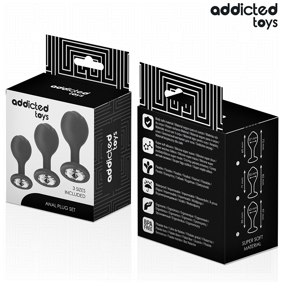 ADDICTED TOYS - LOT DE 3 PLUGS ANALS EN SILICONE AVEC BIJOUX