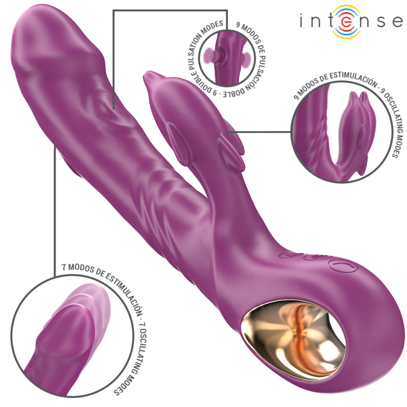 INTENSE - VIBREUR MULTIFONCTION HALLE AVEC LANGUETTE STIMULANTE DAUPHIN VIOLET