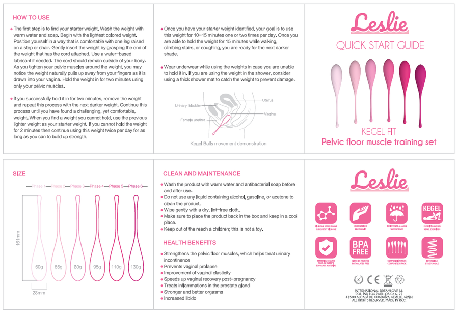 LESLIE - KIT D'EXERCICE DE MUSCLES PELVIENS KEGEL FIT 6 POIDS