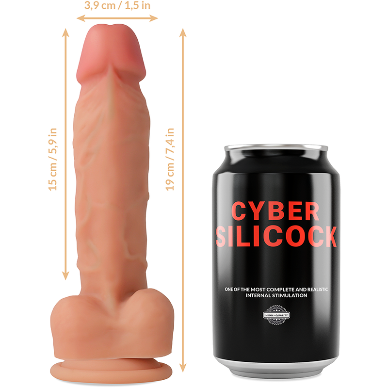 CYBER SILICOCK - GODEMICHET LIQUIDE EN SILICONE À SANGLE OLIVER AVEC 3 ANNEAUX GRATUITS 19 CM -O- 3.9 CM